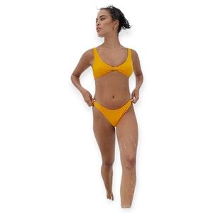 ZAFUL Women's Tie Knot Front Spaghetti Strap High Cut Bikini Set Swimsuit